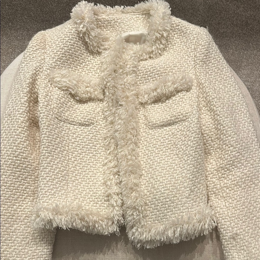 Chic Cream Textured lady Jacket